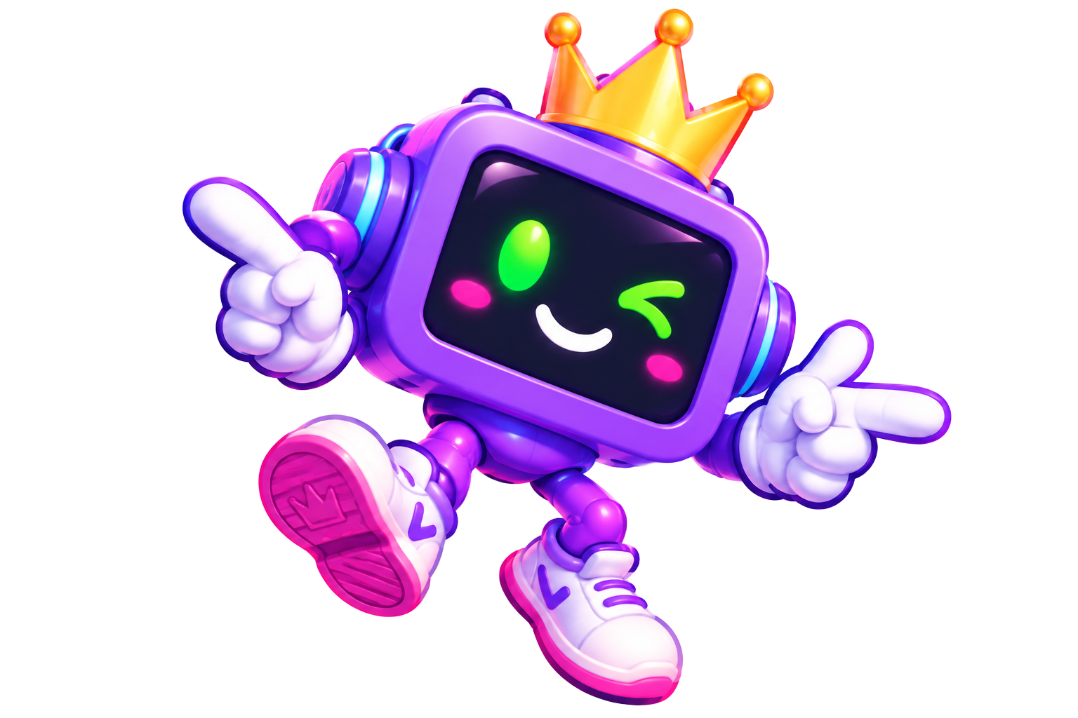 Bopzi Purple Crown Mascot in Motion